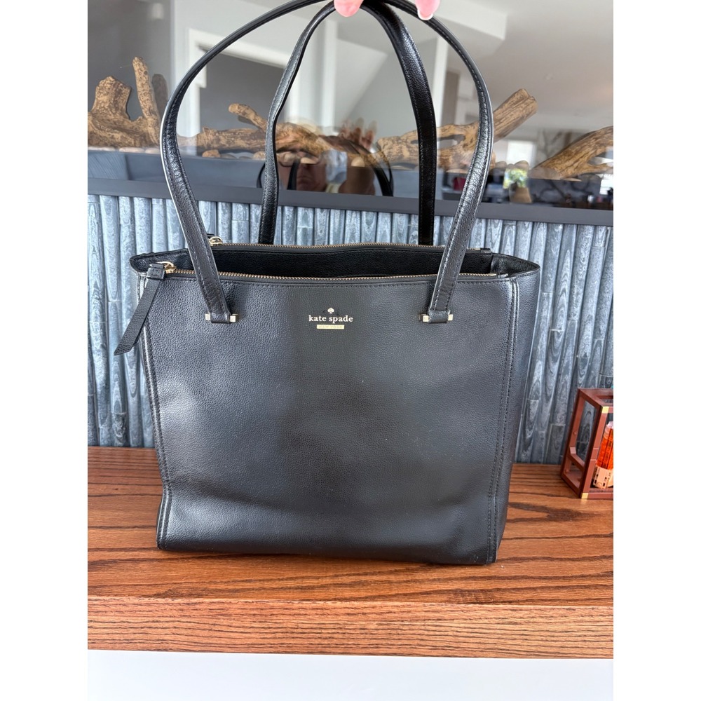 Kate Spade New York Black Crossgrain Leather Triple Compartment Tote Bag